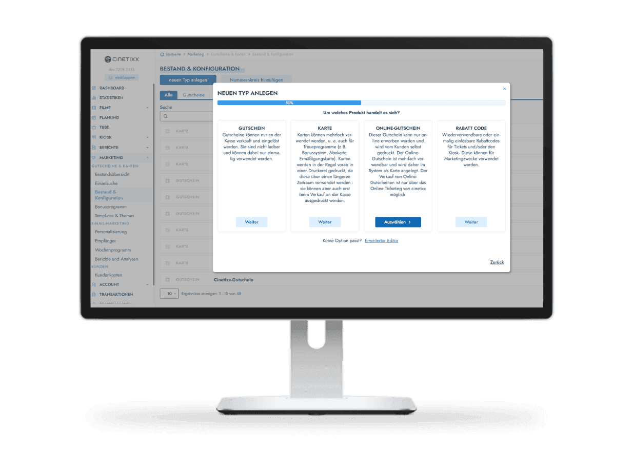 cinetixx marketing tools gutscheine erstellen