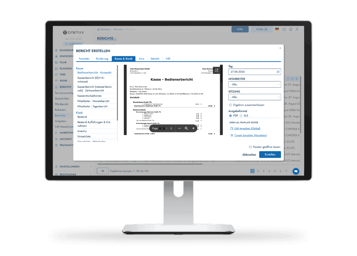 cinetixx reporting software berichte erstellen und downloaden